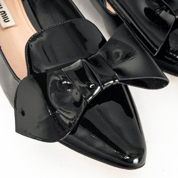 Miu Miu Black Patent Jewel-Heel Bow Pointed-Toe Flats - Picture 8 of 11